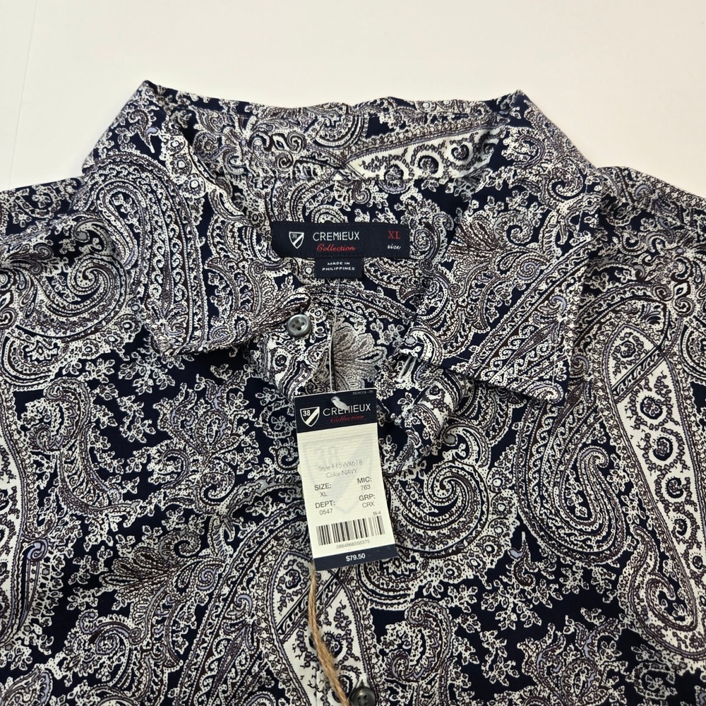 Cremieux Paradise Mens XL Navy White Paisley Print Long Sleeve Cotton Shirt NWT - Picture 4 of 10